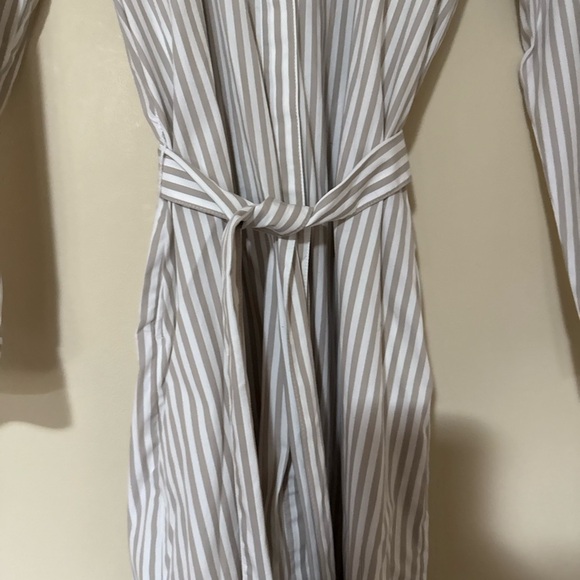 Banana Republic Organic Cotton Poplin Stripe Tie-Waist Midi Shirtdress White Tan - Picture 7 of 11